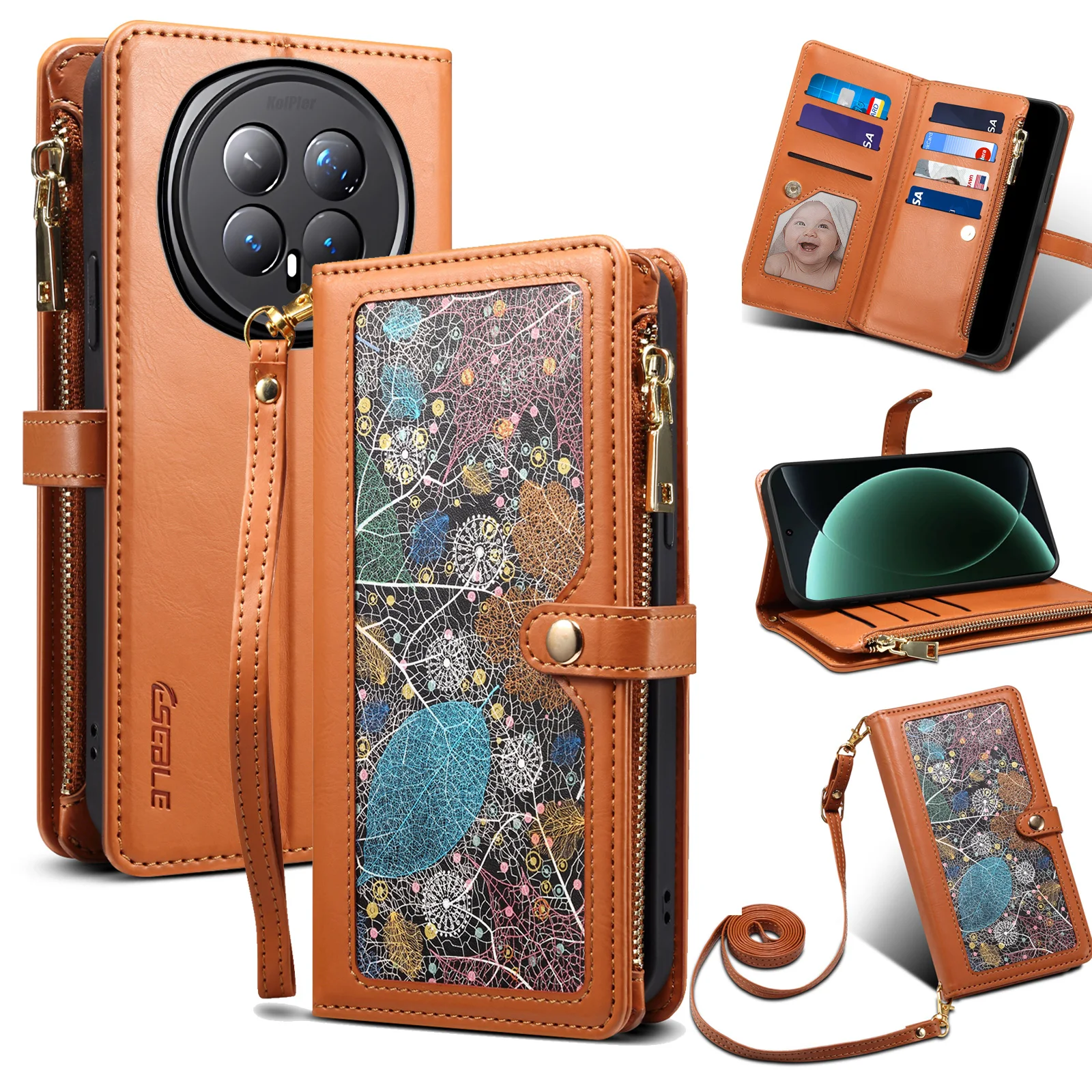 

Кожаный флип-чехол на молнии с принтом на ремешке для HONOR Magic8 PRO Magic 8, чехол для мобильного телефона с отделением для карт и бесплатной веревкой