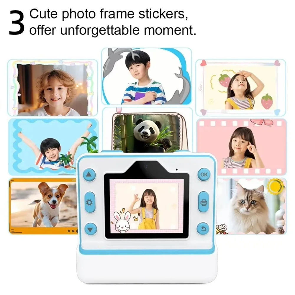 Kids Instant Print Camera 1080P 48MP 2.4 Inch Screen 16X Zoom Children Camera Thermal Printer Portable Travel Selfie Camera Toy
