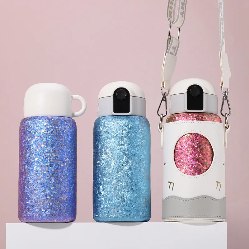 

500ml children's double-drink thermos cup/,water bottle, temperature display, double-layer pure titanium,portable vacuum flask