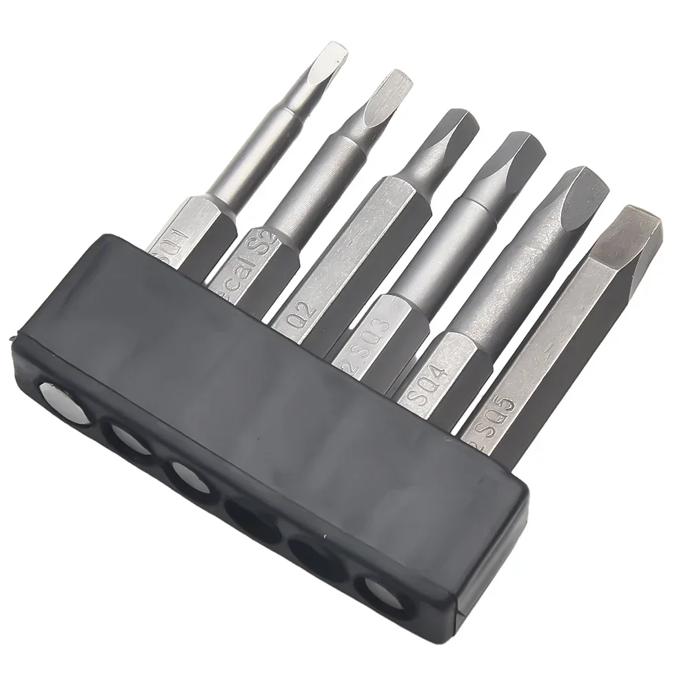 6pcs 50mm Magnetic Square Head Screwdriver Bits 6.35mm Shank SQ1 SQ2 SQ2.74 SQ3 SQ4 SQ5 For Electrical Electrician Hand Tools