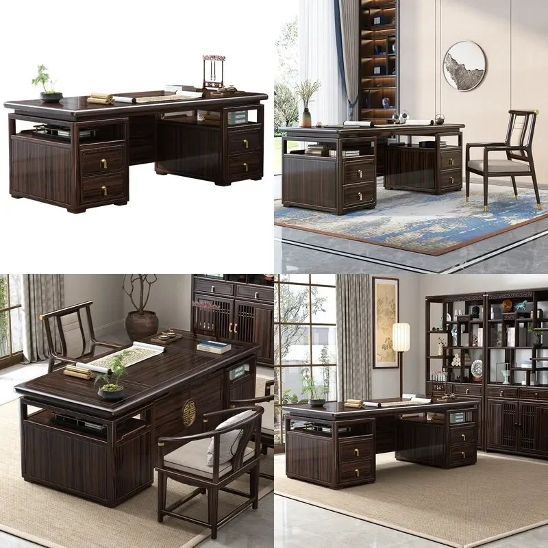 New Chinese Style Ebony Solid Wood Desk and Chair Set Large Executive Office Table Home Calligraphy Painting Writing Station