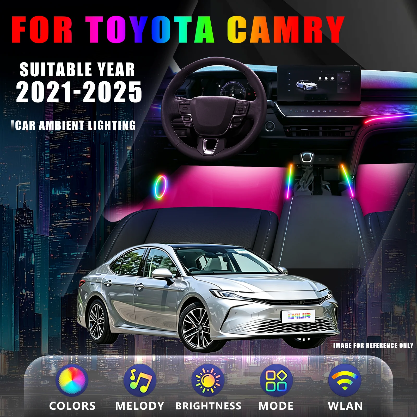 FOR TOYOTA Camry 2021-2025 YEAR DREAM COLOR 6 Lights car ambient light kit music sync rhythm hidden acrylic strip door welcome glow vehicle interior styling accessory