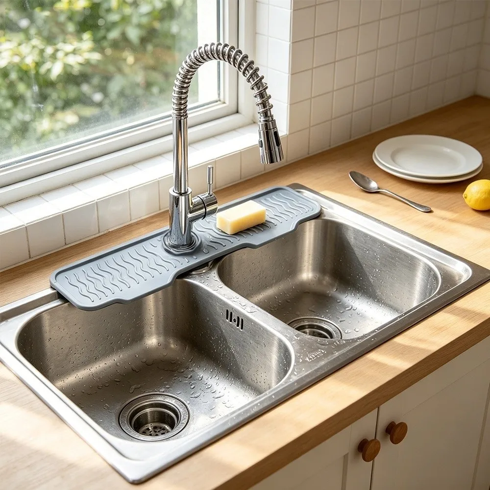 

Новый силиконовый коврик для смесителя 61 см, удлиненный, с волнистой текстурой, поддон для сбора воды, нарезаемый, многофункциональный, для кухонной раковины, для домашнего использования