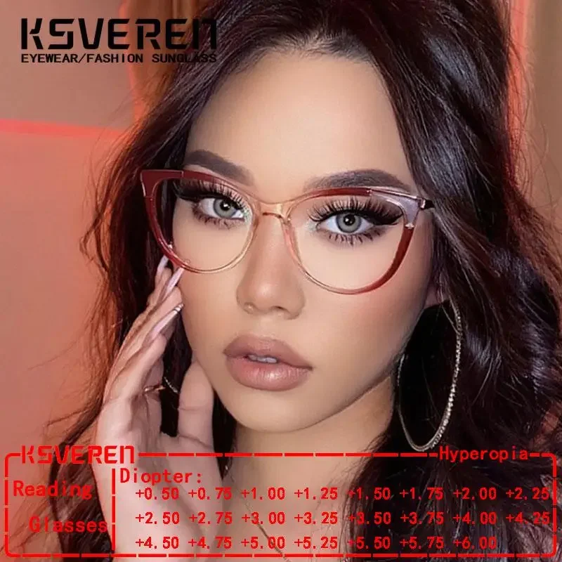 

TR90 кошачий глаз, блокирующие синий свет, очки для чтения для женщин, модные полнокадровые очки для дальнозоркости, ретро оптические очки в оправе