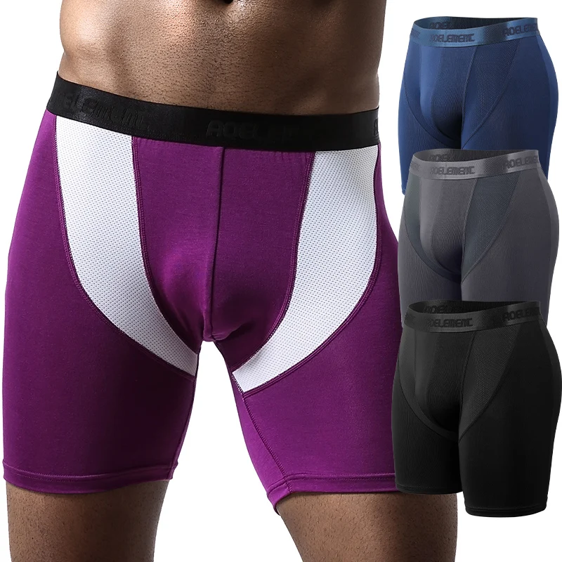 Hommes respirant maille Sexy caleçon boxeur doux longs Boxershorts respirant mâle culottes Shorts sous vêtements pantalons caleçons