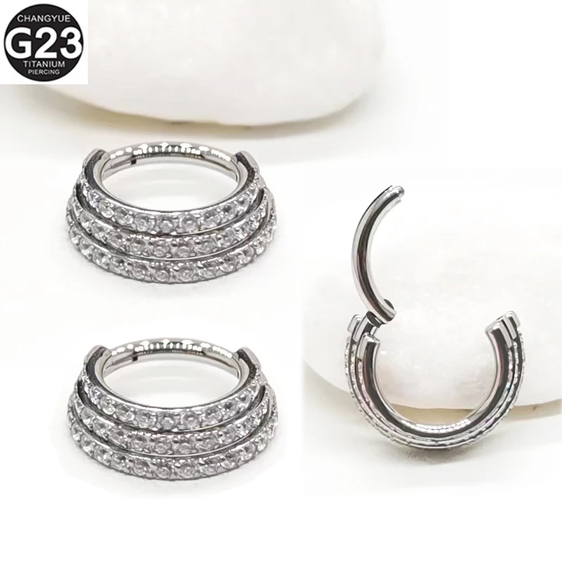 

F136 Titanium Septum Piercing Nose Rings Three Layers Zircon Hinged Segment Clicker Earring Ear Cartilage Helix Piercings Jewelr