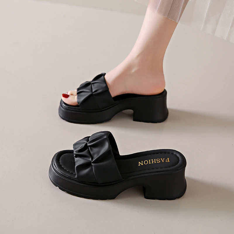 

Женские туфли на толстой подошве, однотонные водонепроницаемые удобные шлепанцы на платформе с круглым носком и открытым носком, лето 2024