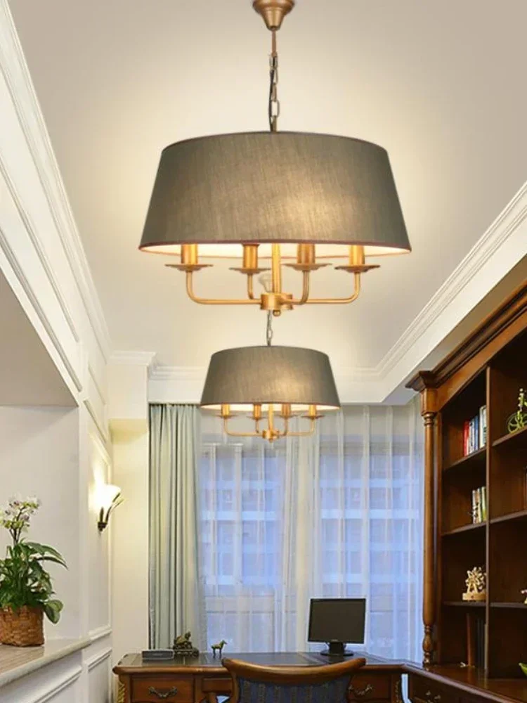 

Wedding Decor American Vintage Lamp E14 Led Bulb Chandeliers For Living Room Home Lighting Copper Iron Fabric Lampshade