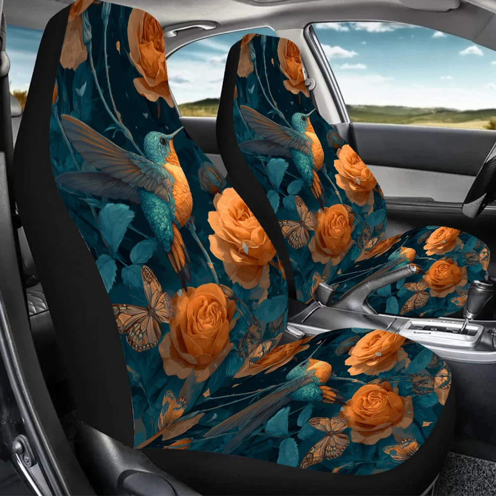 Set Of 2 Hummingbird-Themed Car Seat Covers, Suitable For All, Designed As Car Additions For Women. These Universal Front Seat P