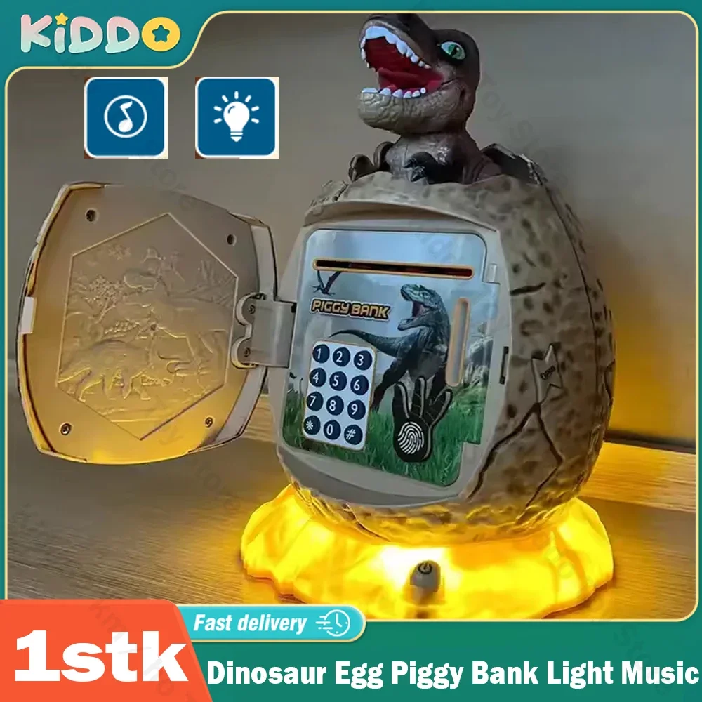 

Dinosaur Egg Piggy Bank Money Box Fingerprint Password with Music Light Electronic ATM Cash Coin Box Play House Toys for Kids