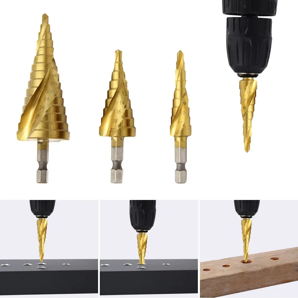 

Трехкомпонентное сверло со спиральной канавкой и шестигранным хвостовиком, титановое покрытие, 4-12/4-20/4-32, ступенчатое сверло в стиле пагоди