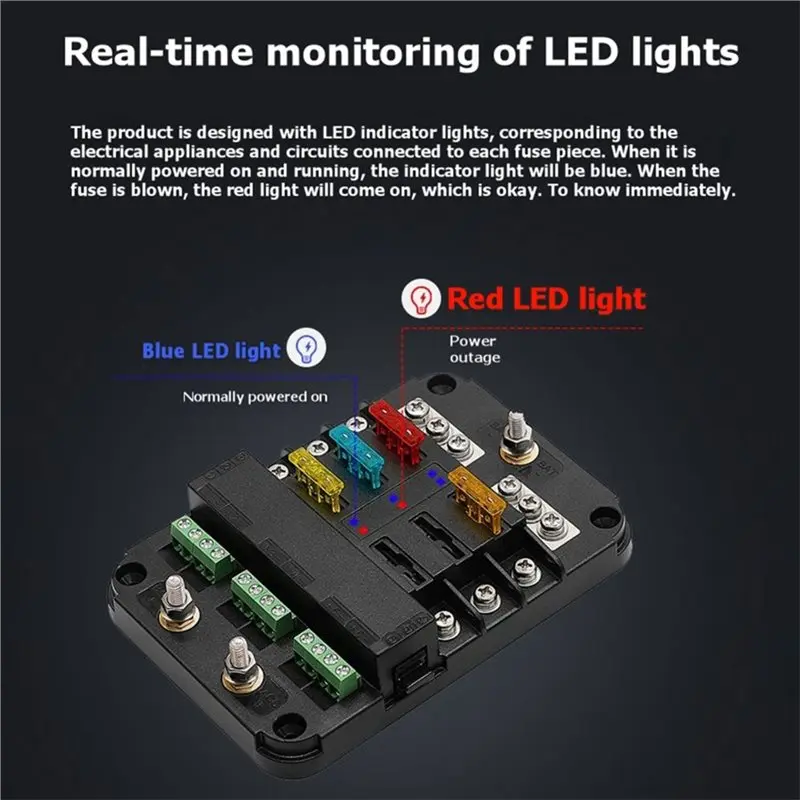 L10A RV Yacht Insurance Box With Multi-Position Car Pick-Up Electrical Appliance Fuse Box Red And Blue Indicator Lights