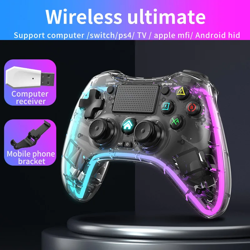 

P05 Motion-sensing Gamepad Vibration Joystick Game Handle with RGB Color Light Bluetooth wired 2.4 wireless 3connection modes