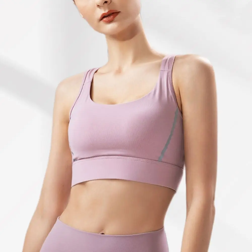 حمالة صدر رياضية بلون سادة على شكل حرف I مقاس كبير، حمالة صدر رياضية للتدريب مضادة للاهتزاز، ملابس داخلية لليوجا بدون خياطة للنساء