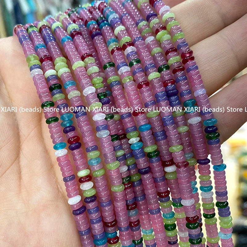 2x4MM Rondelle Natural Stone Beads Agate Jade Turquoise Crystal Flat Oval Loose Spacer Bead for Jewelry Making Diy Bracelet