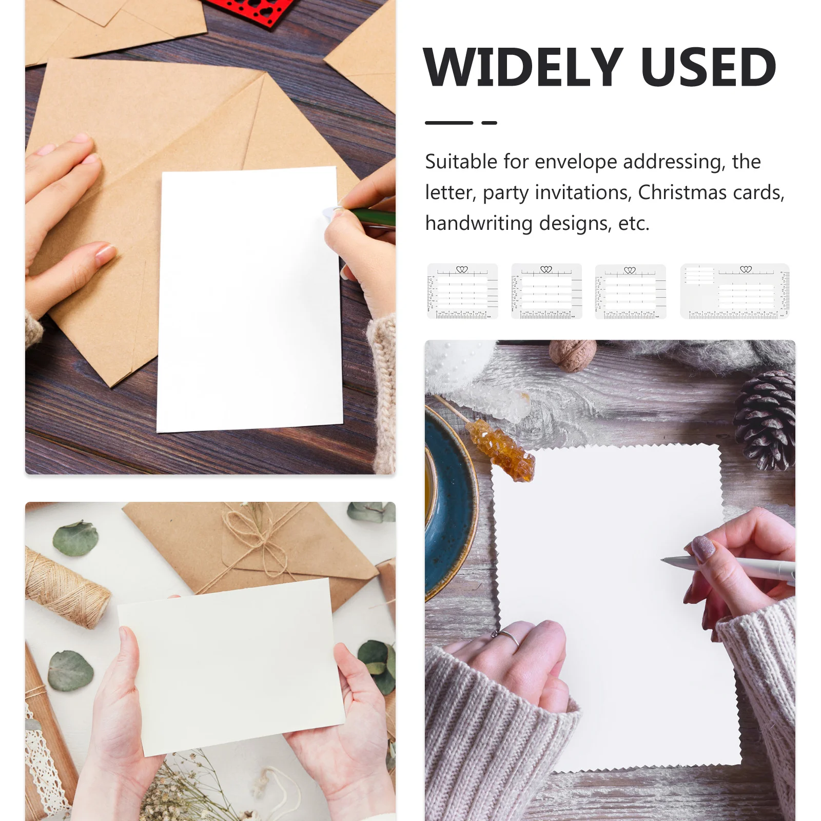 4Pcs Lettering Stencils for Greeting Cards Addressing Guide Template Writing Practice Ruler Envelop Making DIY Design Tool