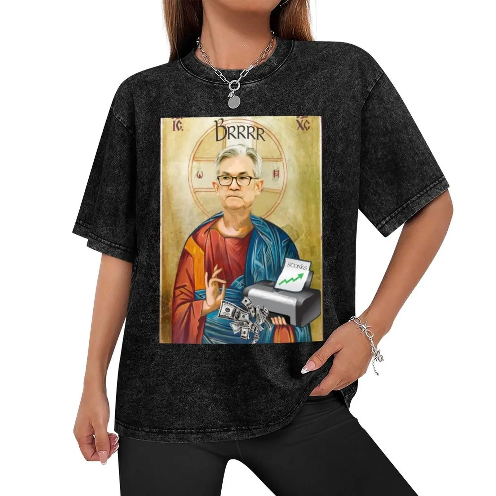 Jerome Powell Jesus | JPow Jesus | Printer goes Brrr T-Shirt sublime vintage clothes anime tshirt t shirts for men pack