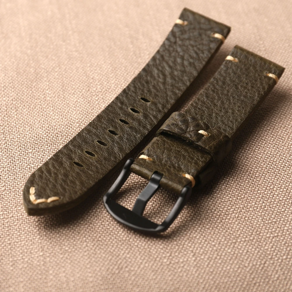 High-end Genuine Leather Strap, Italian MBOX Head Cowhide, 20MM 22MM 24MM Vintage Brown Green Black Soft Bracelet Men Watchband