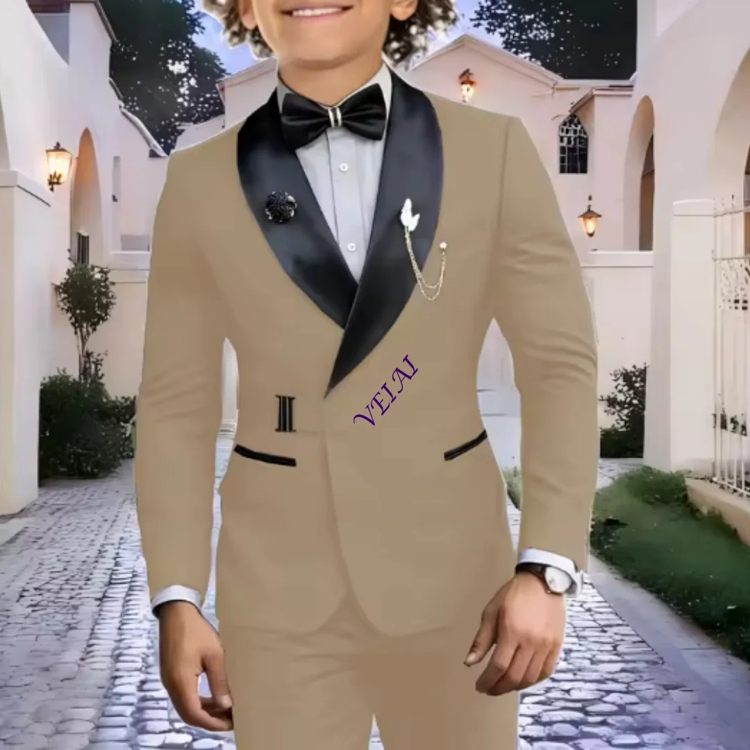 Navy Blue Boy Suits Wedding Kids Tuxedos 2 Pieces Formal Blazer Shawl Lapel Double Breasted Prom Suits (Jacket+Pants) - view 4
