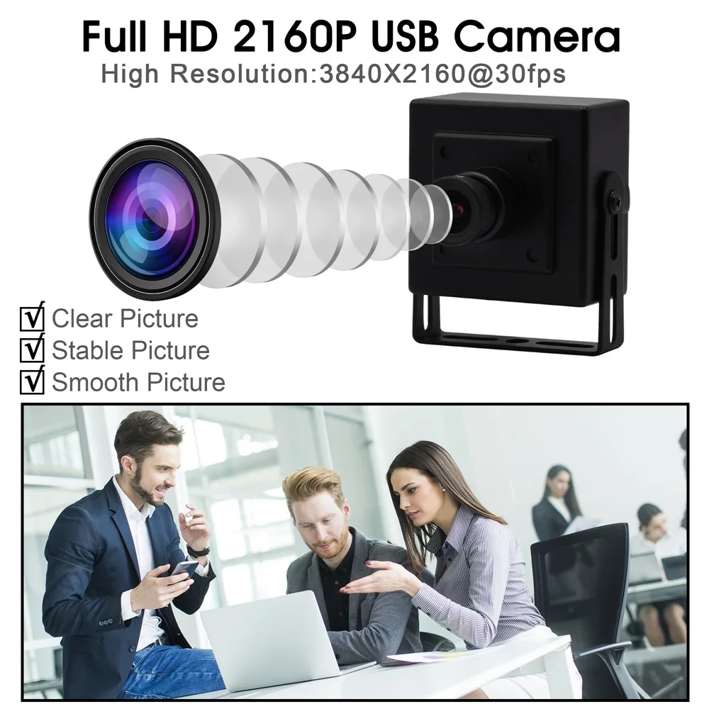 ELP 4K USB Camera with Microphone 3840x2160 Ultra HD Mini USB Webcam CMOS Wide Angle Web Camera for Desktop Laptop PC Computer