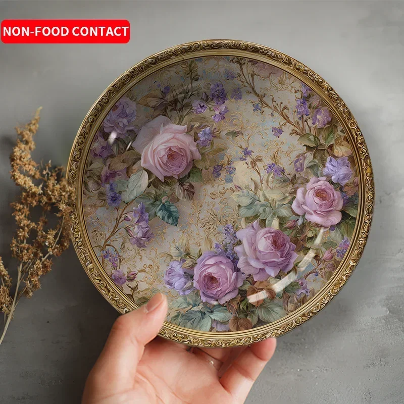 1pc Hand-Painted Ceramic Decorative Plate with Hand-Painted Flower Art - Round Non-Food Serving Plate Suitable for Home,