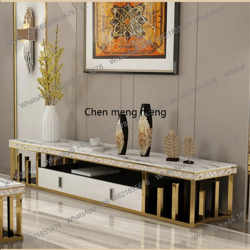 Cabinets Living Room Table TV Stand Drawers Natural Marble Stainless Steel Seashell Modern Sticking Arredamento Furniture Salon
