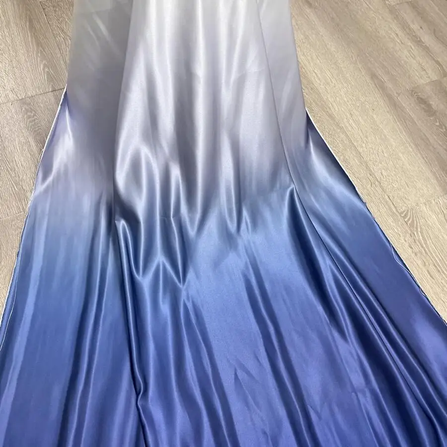 Thickened gradual change smudge blue lolita dress bright satin DIY wedding dress skirt fabric