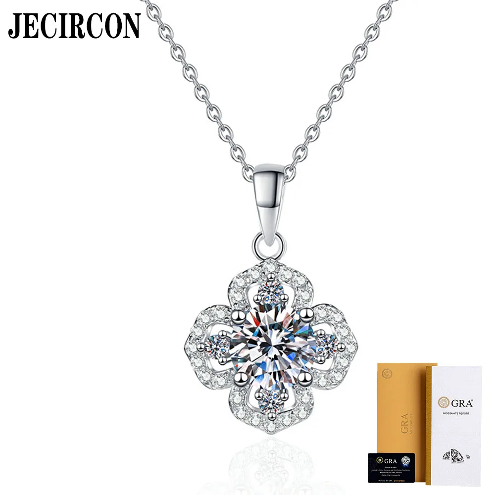 

JECIRCON S925 Sterling Silver Moissanite Necklace New Versatile Flower Pendant 1 Carat Moissanite Clavicle Chain Fine Jewelry