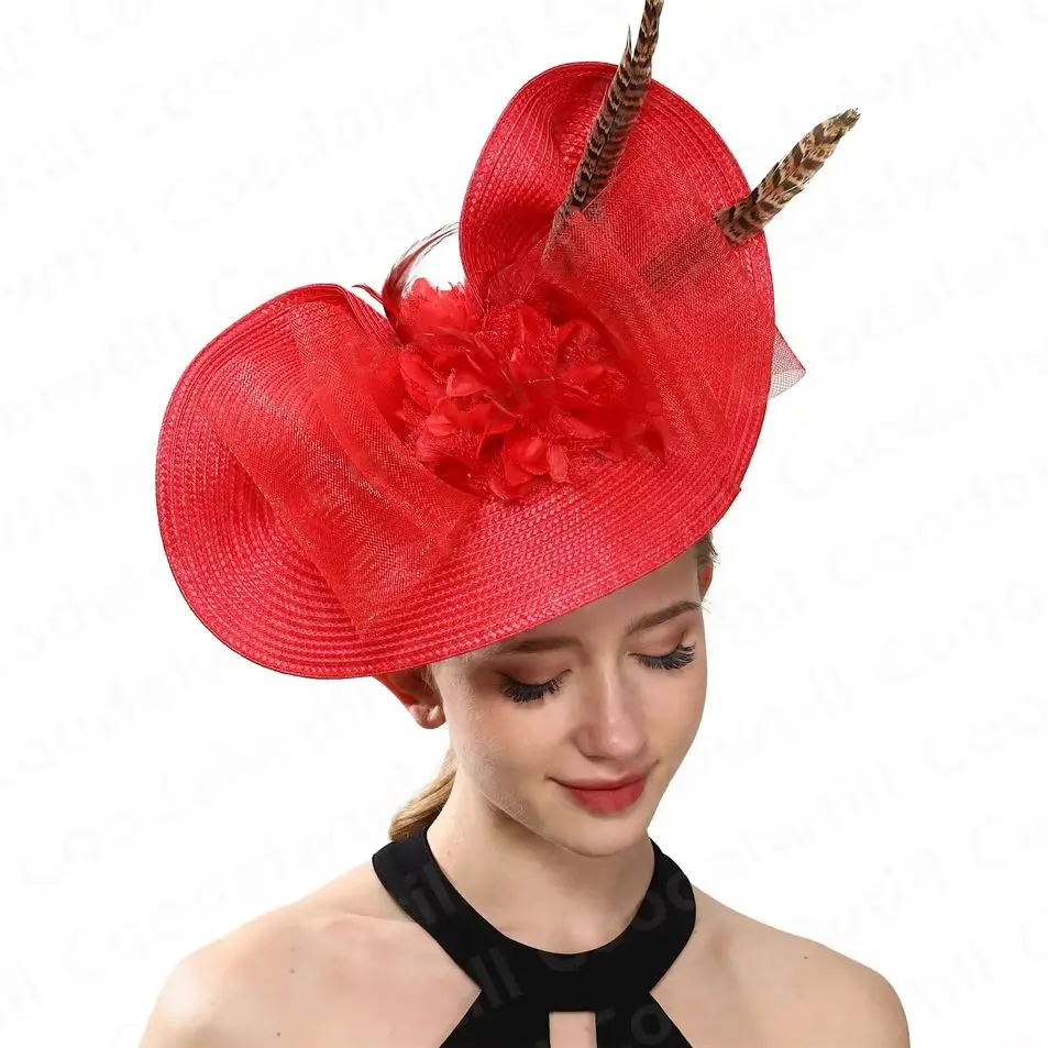 

Bride Veils Red Fascinator Pillbox Cap Women Formal Church Fascinators Hat Wedding Kentucky Derby Chapeau Cap Flower Headwear