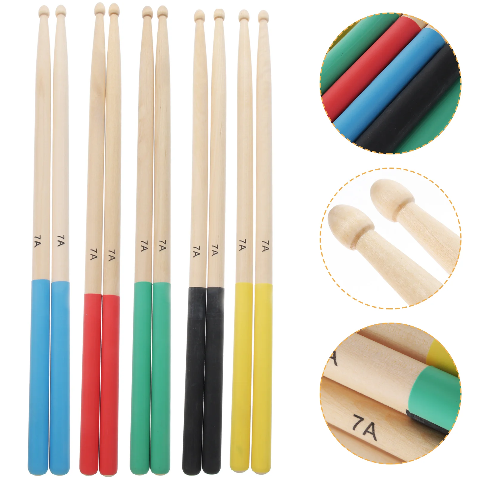 

5 Pairs Musical Instruments Drum Sticks 7A Wood Drumstick Multicolor Mallets Wooden Toddler