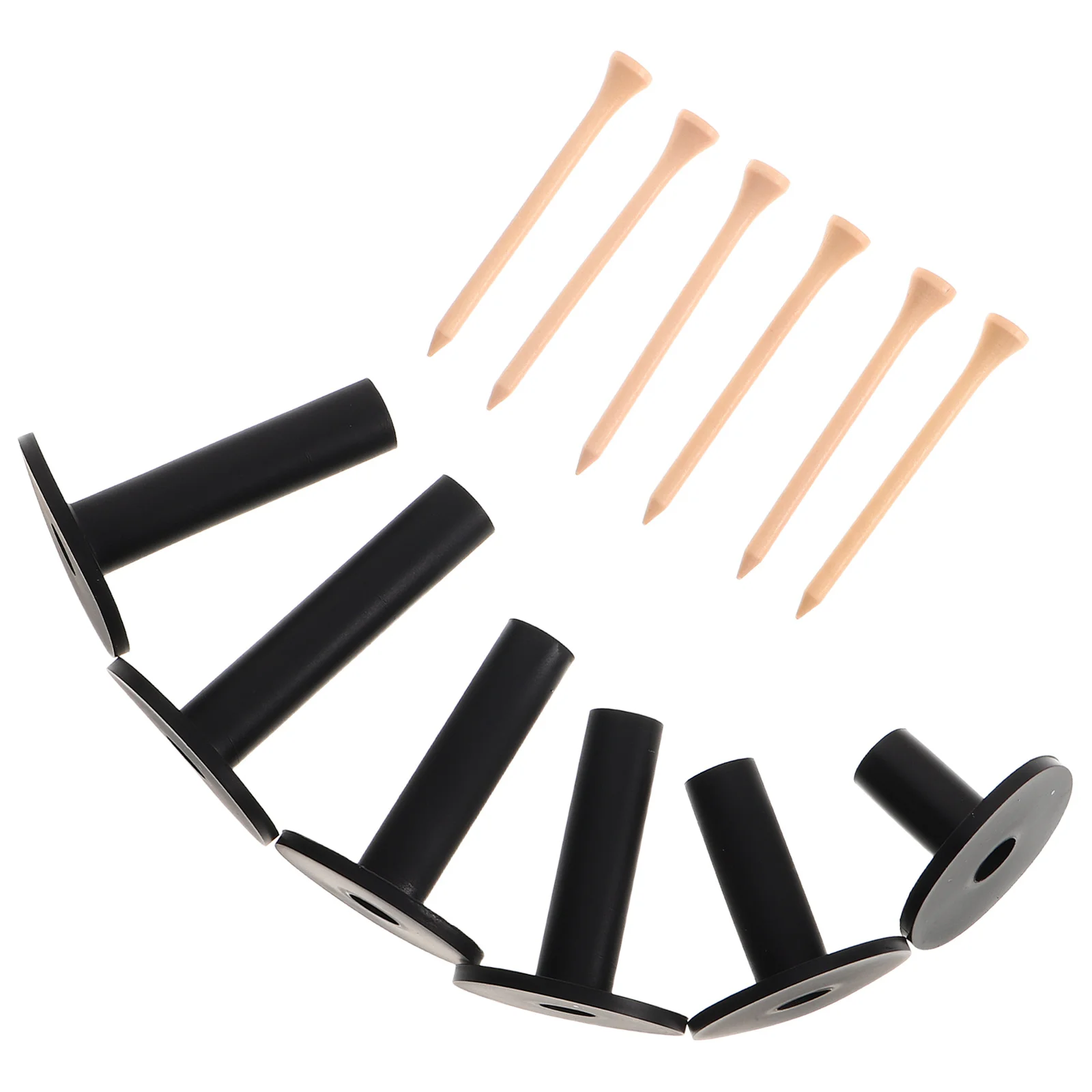 Suministro de entrenamiento de Golf, camisetas de goma para estera, clavos de madera, soporte negro de 35-83mm, simulador de rango de conducción irrompible, práctica, 6 uds.