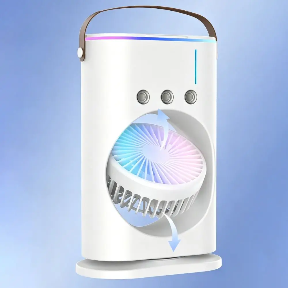 USB-Aufladbarer Luftkühler mit Farbigen Lichtern, Tragbarer Zirkulationsventilator, Wassersprüh-Befeuchtungs-Luftkühler, Ventilator für Büro – Detail 5