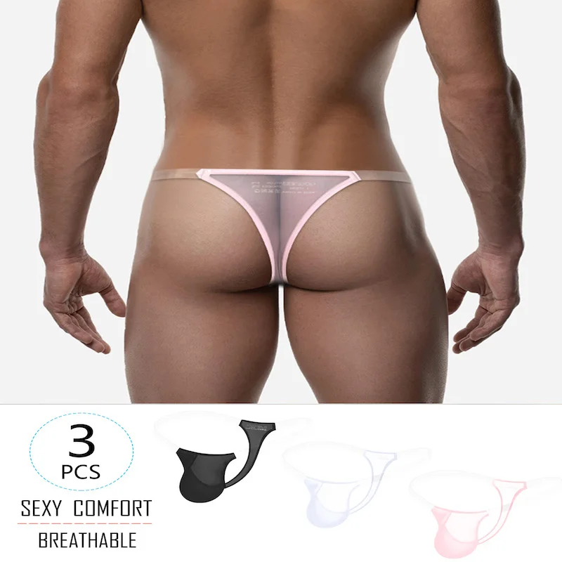 

ADANNU men's underwear thong low waist transparent mesh sexy bikini 0.01 ultra-thin transparent mesh fabric breathable briefs