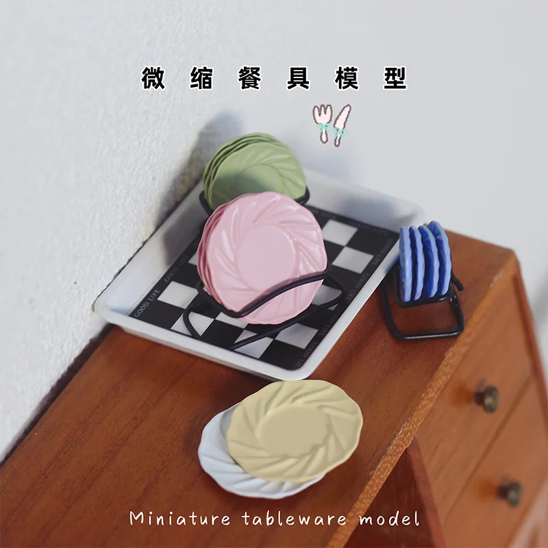 4pcs Dollhouse Mini Tableware Miniature Items Macaron Color  Side Dishes Dish Doll House Accessories Kitchen Decorations Toys