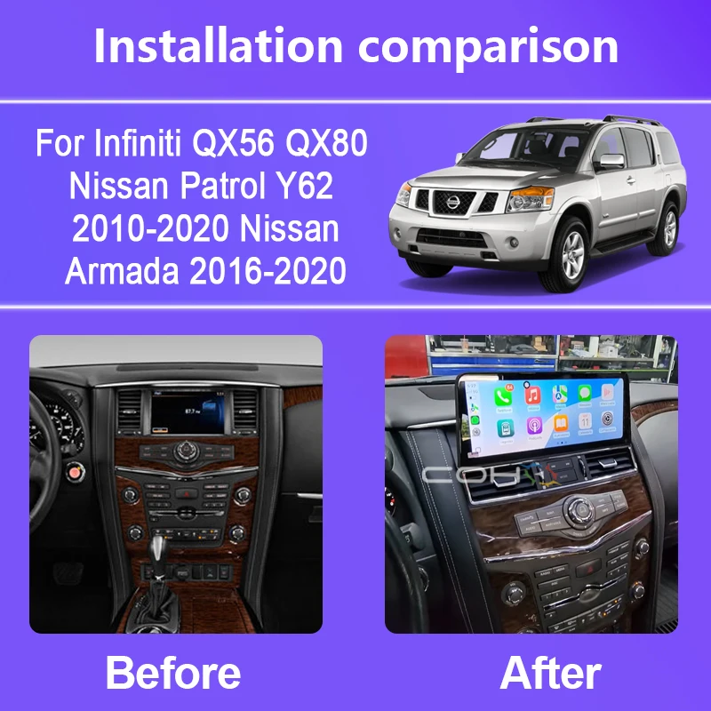 12.3 Inch For Infiniti QX56 QX80/Nissan Patrol Y62 2010-2020/Nissan Armada 2016-2020 Car Multimedia Player Gps Radio Android 15