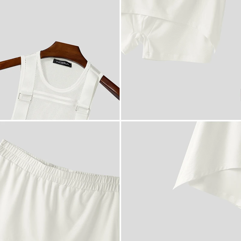 INCERUN Men Sets See Through Mesh Patchwork Tank Tops & Shorts Two Pieces Sets Streetwear Sexy Summer 2026 Casual Men's Suits - view 6