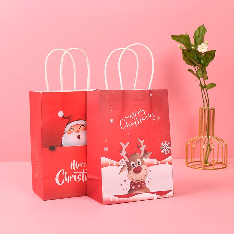 Bolsa de papel kraft con asa para restaurante, bolso de compras personalizado, estampado blanco y marrón, envío rápido