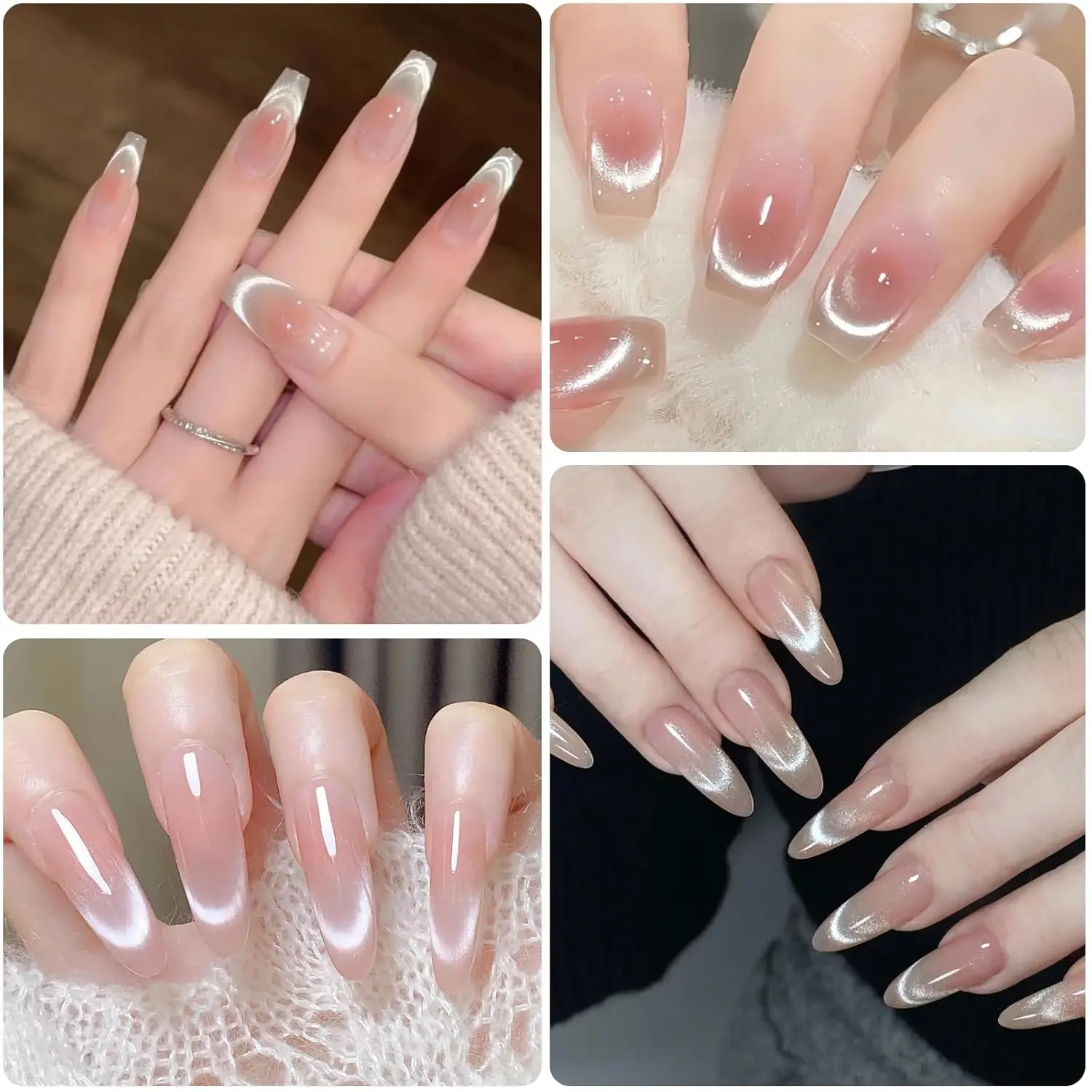 Set di strumenti ausiliari per unghie con magnete per occhi di gatto francese a doppia testa 2 pezzi Magnete per unghie per occhi di gatto francese in acciaio inossidabile per gel per occhi di gatto