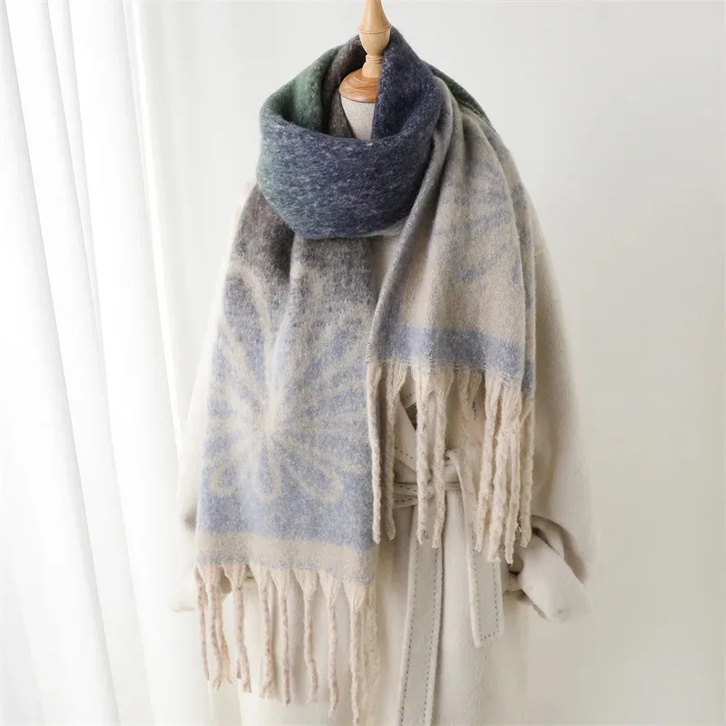 

Winter Warm Women Scarf Imitation Cashmere Thicken Shawl Pashmina Scarves Female Wrap Blanket Foulard Tassels