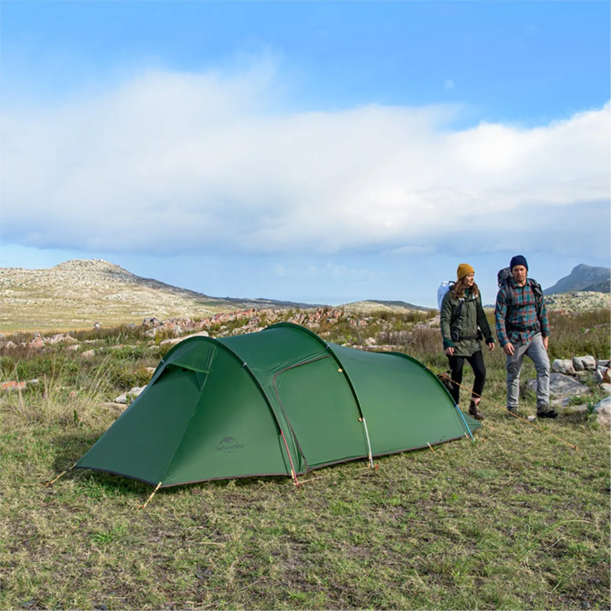 Naturehike Opalus Professionelles Tunnelzelt für Outdoor, Leichtgewichtiges Großraumzelt für 3 Personen, 20D Nylon Rucksack-Campingzelt NH17L001-L