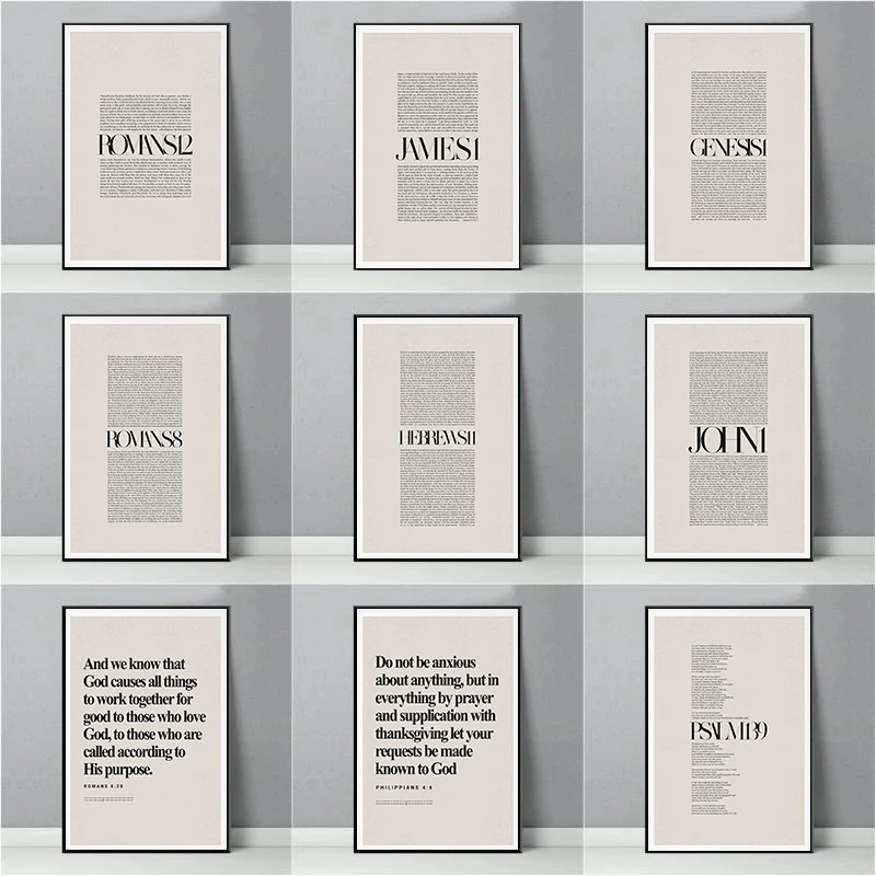 Bible Verses & Chapters Poster Romans Psalm Proverbs Canvas Painting Minimalistic Christian Wall Art Picture Office Home Deco