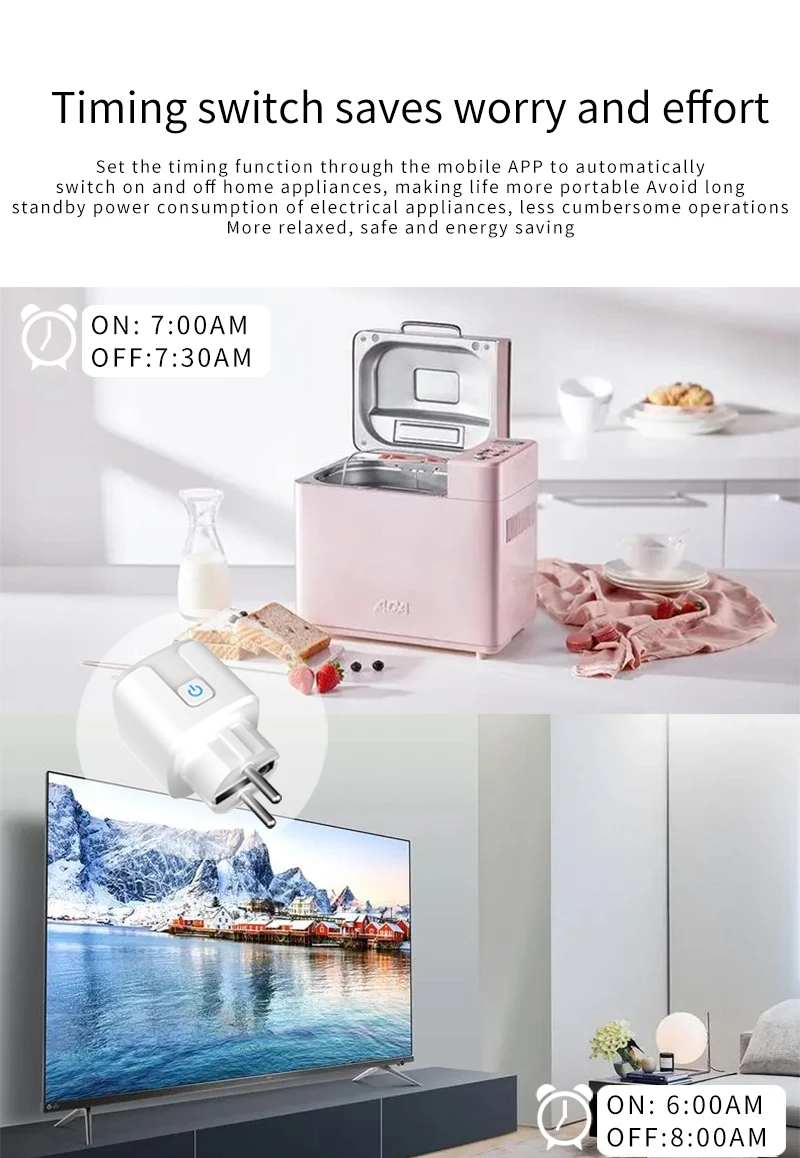Tuya WiFi Smart-Stecker EU 20A Energiemonitoring Timer-Steckdose App- & Sprachsteuerung Smart Life Kompatibel mit Alexa Google Home – Detail 4