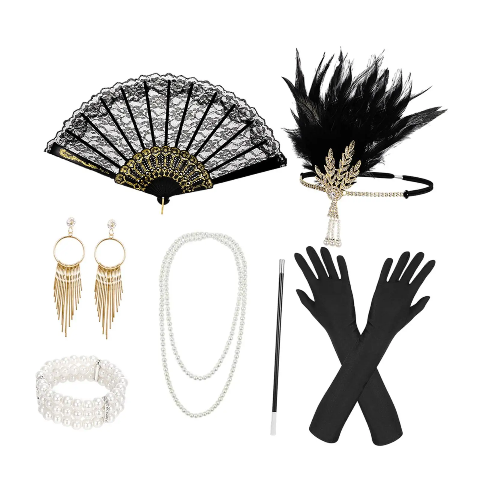 

Women 1920S Accessories Set with Headband Photo Props Decor Versatile Headpiece for Carnival Stage Performances Cosplay Party