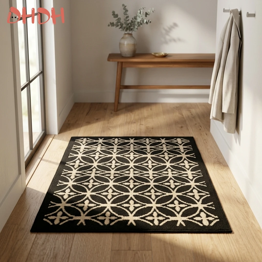 Vintage Moroccan Geometric Door Mat with Non Slip Washable Entryway Rug Black White Mid Century Modern Indoor Floor Mat Advanced