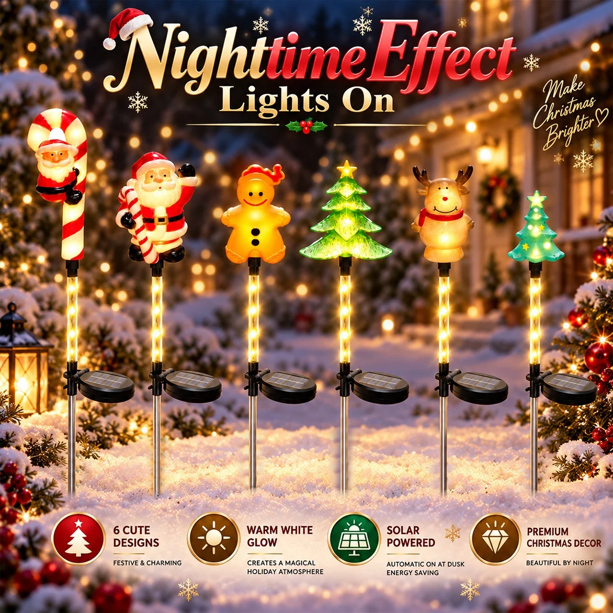 1pc Mixed Shapes Christmas Figurine Solar Stake Lights Santa Gingerbread Man Reindeer Tree LED Lights For Indoor Outdoor Decor