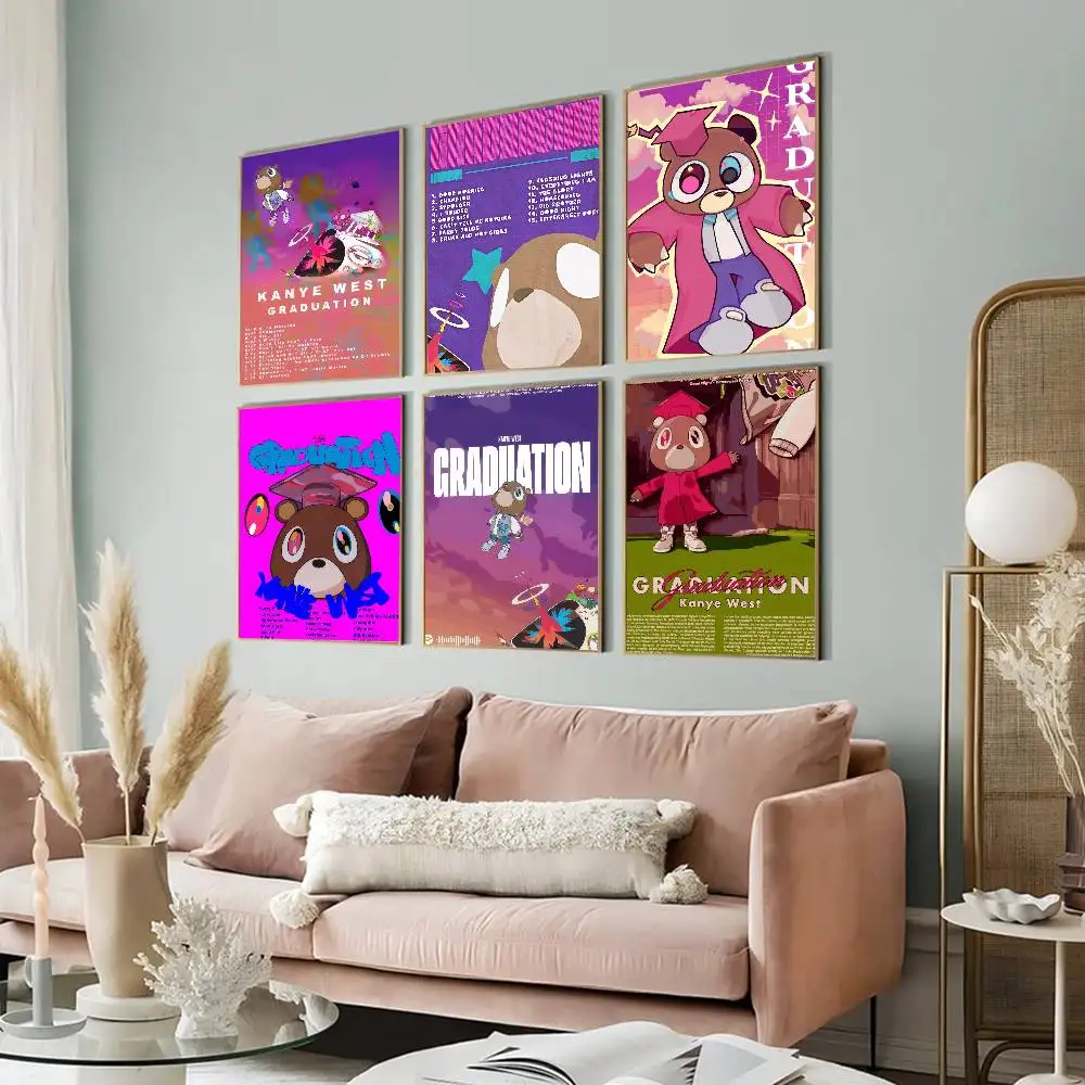 Klassisches Lied von Kanye West, Graduation-Album, Anime-Poster, selbstklebender, wasserfester Papieraufkleber, Kaffeehaus, Bar, Kawaii-Raumdekoration