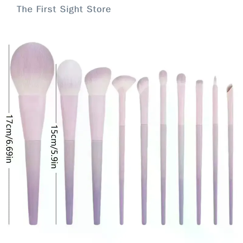 Ensemble de pinceaux de maquillage violets 10 pièces, pinceaux à poudre libre, pinceaux pour ombre à paupières, ensemble complet d'outils de beauté, pinceaux anti-cernes