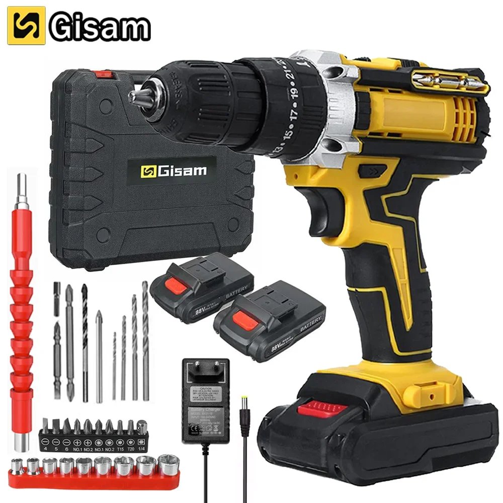 88VF Electric Impact Drill Cordless Screwdriver 25 Torque 3 Function Rechargeable Battery Home Handheld Hammer Drill Power Tool