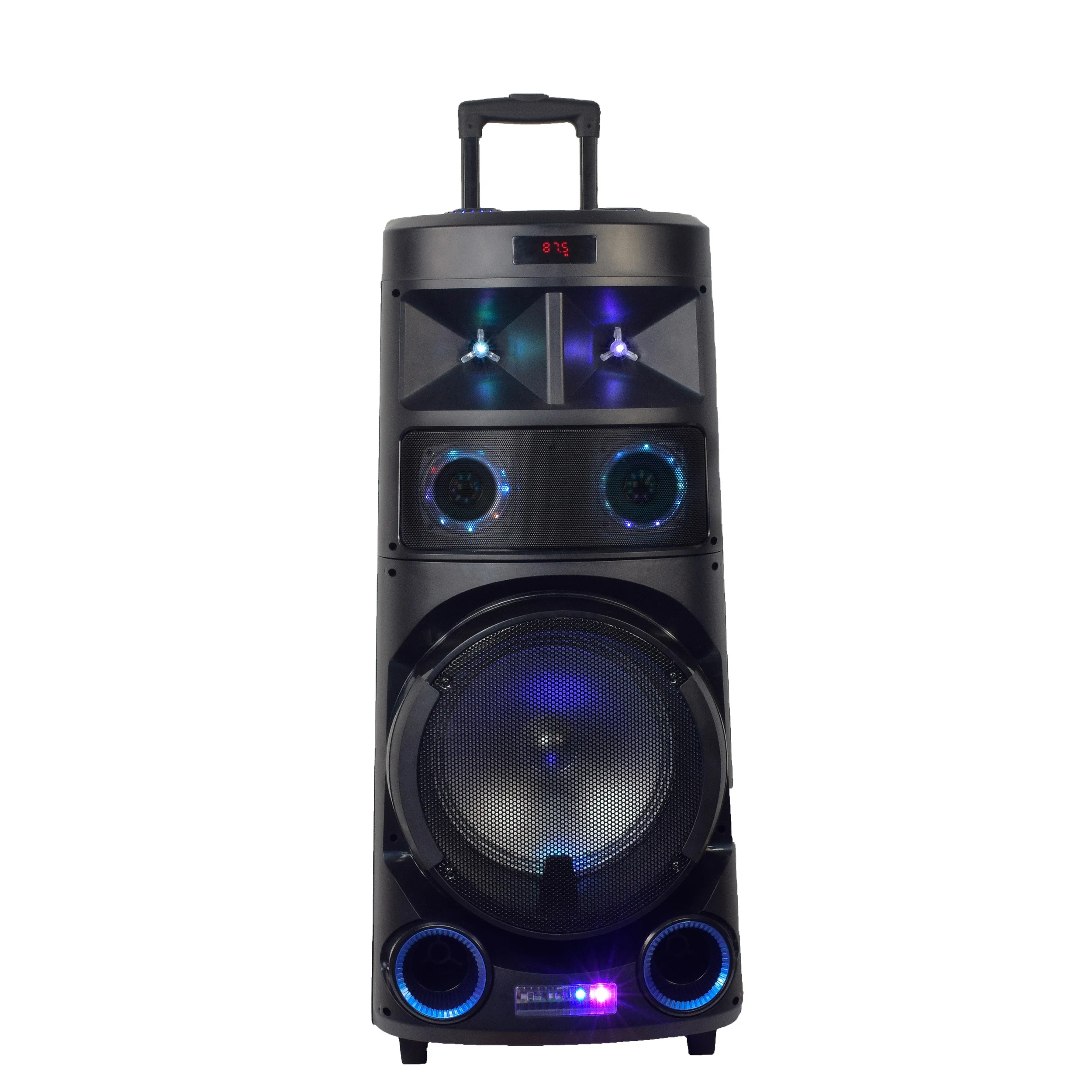 

Factory Wholesale Price High Power 12 Inch Big Speaker Karaoke Dj Bass Clock Active Trolley Speaker With Wireless Mic