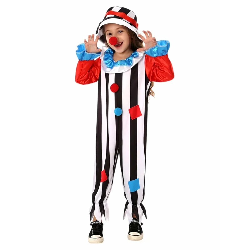 WU01 هالوين الاطفال السيرك مهرج زي حللا المرفقة شعر مستعار أحذية الأحمر الأنف يتوهم كرنفال تأثيري للأطفال اللباس UpJk5 *!